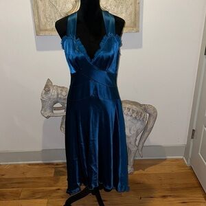 ISSUE silk satin formal party halter dress teal Sz‎ 10